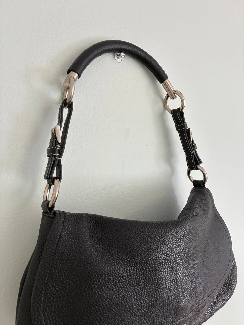 Prada Vitello Daino Black Pebble Leather Shoulder Bag
